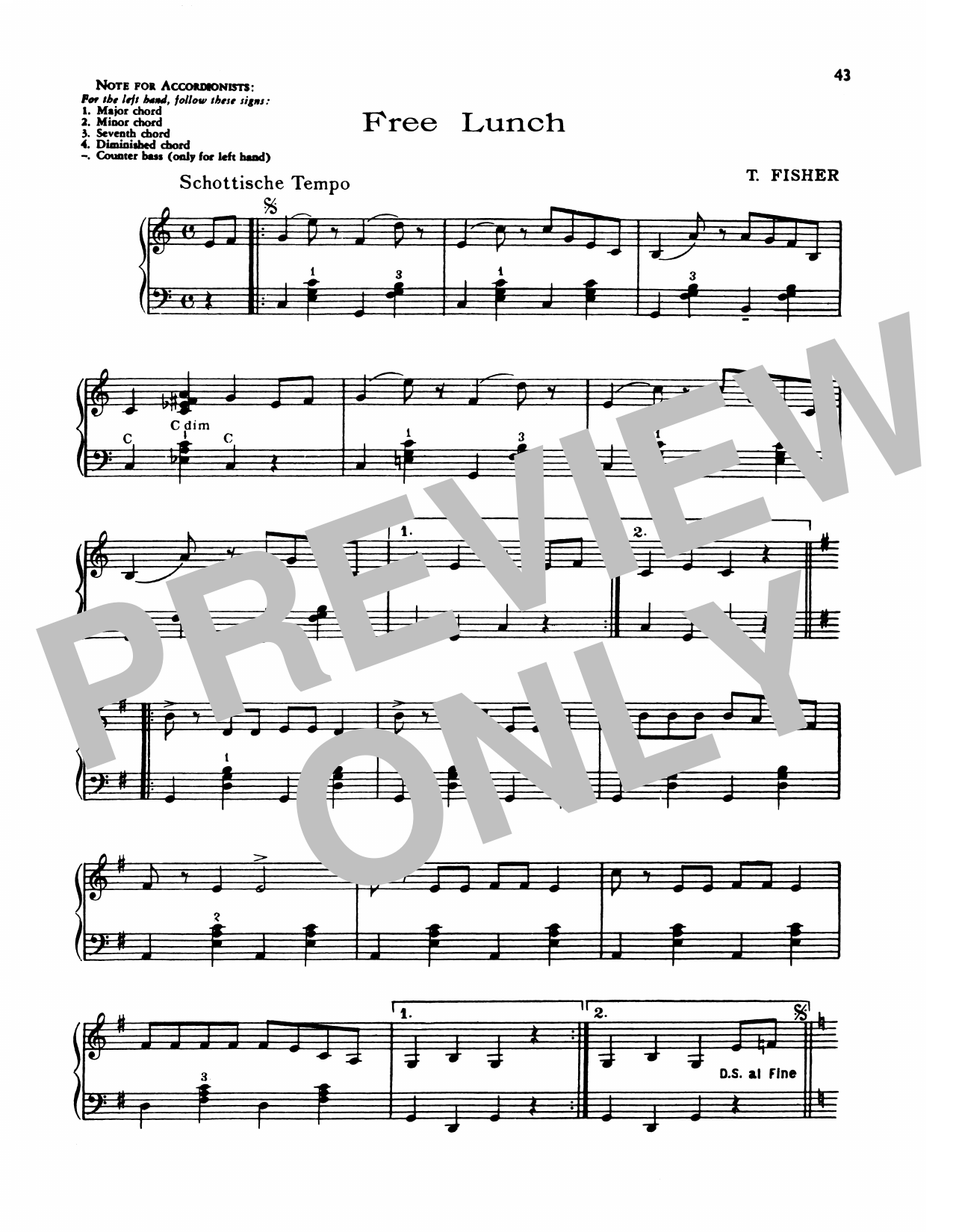 Download Lawrence Welk Free Lunch Sheet Music and learn how to play Piano Solo PDF digital score in minutes