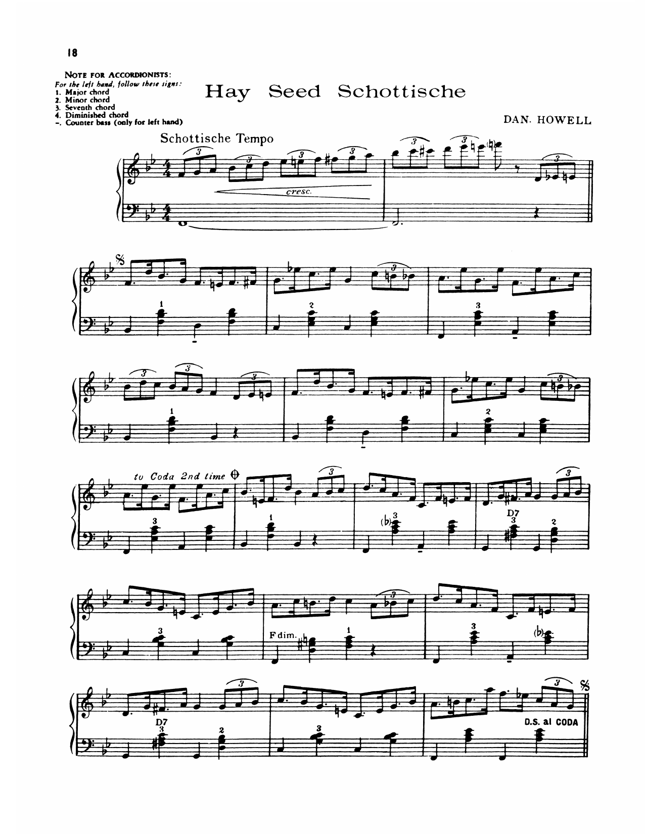 Download Lawrence Welk Hay Seed Schottische Sheet Music and learn how to play Piano Solo PDF digital score in minutes