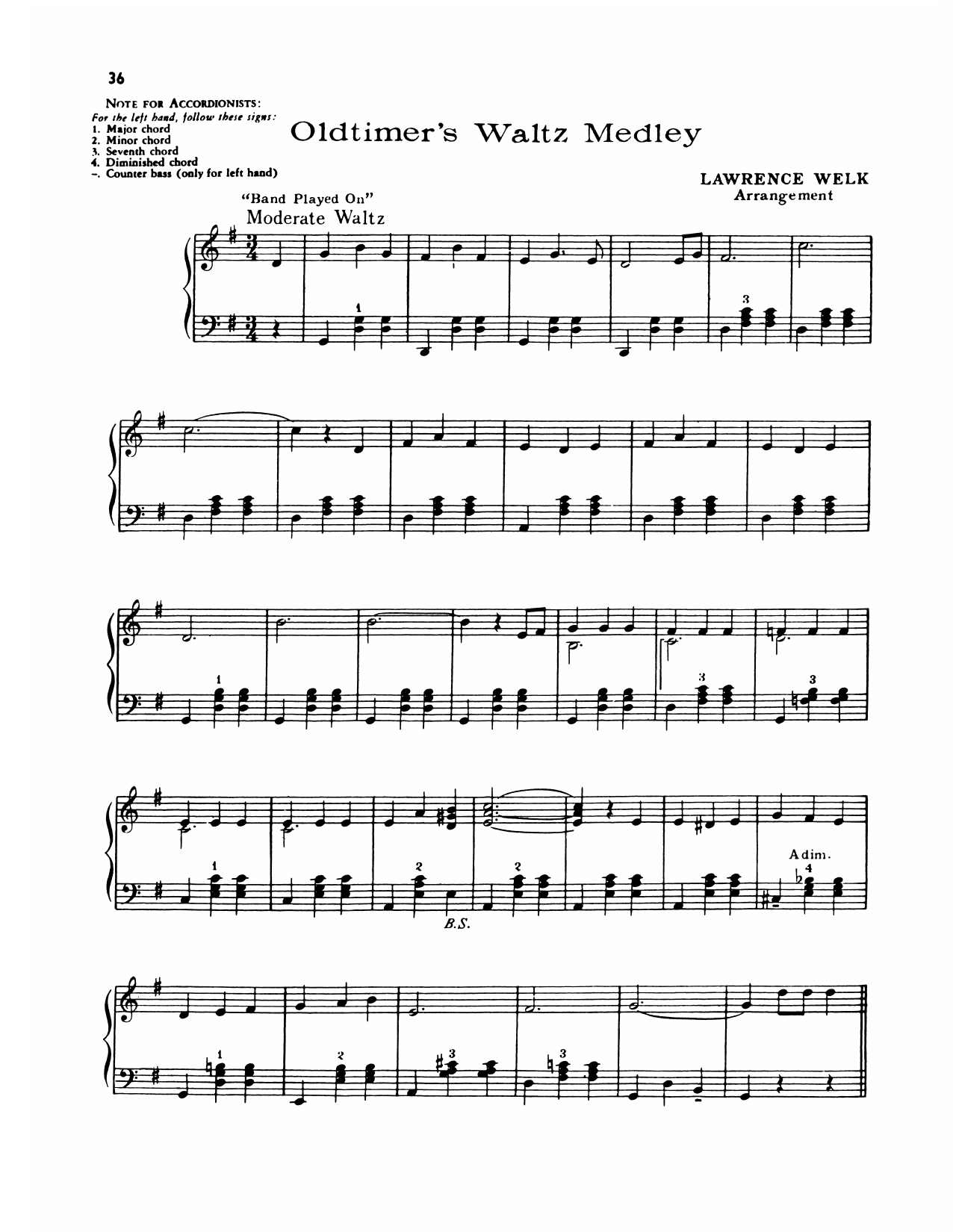 Download Lawrence Welk Oldtimer's Waltz Medley Sheet Music and learn how to play Piano Solo PDF digital score in minutes