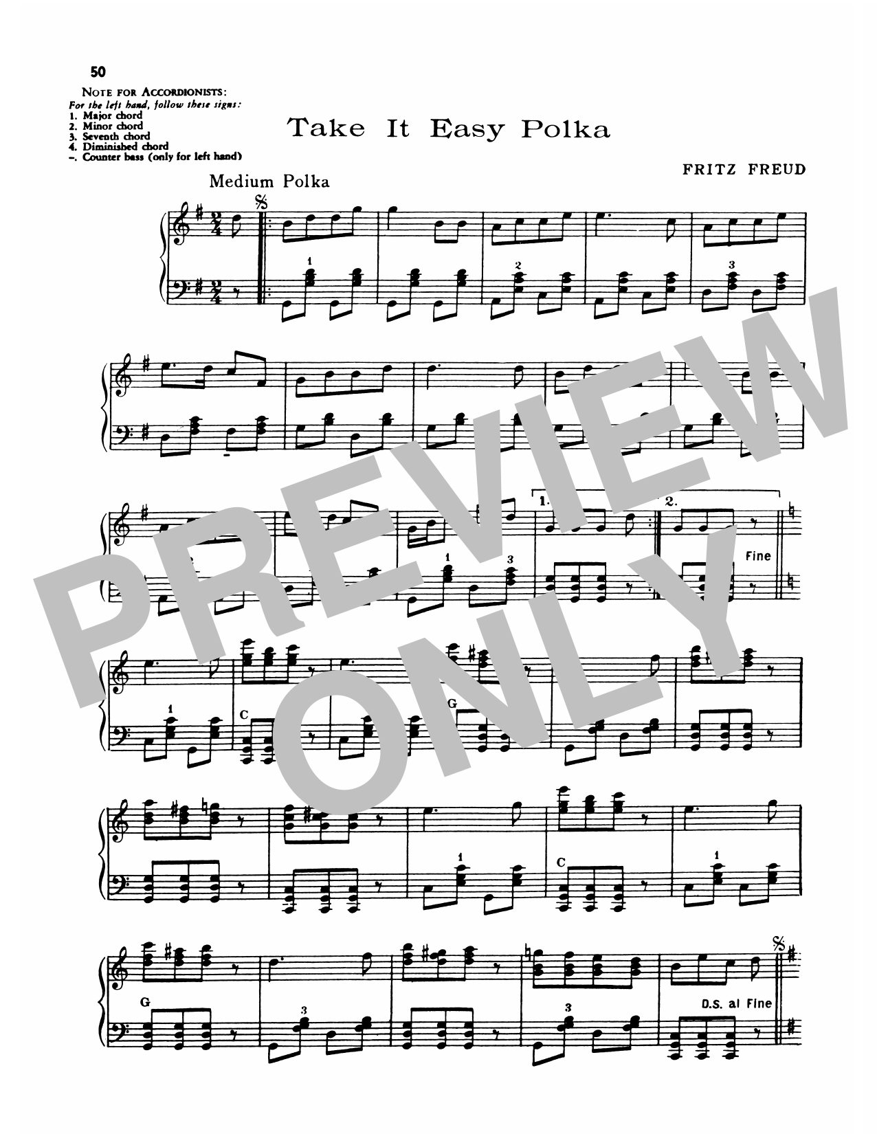 Download Lawrence Welk Take It Easy Polka Sheet Music and learn how to play Piano Solo PDF digital score in minutes