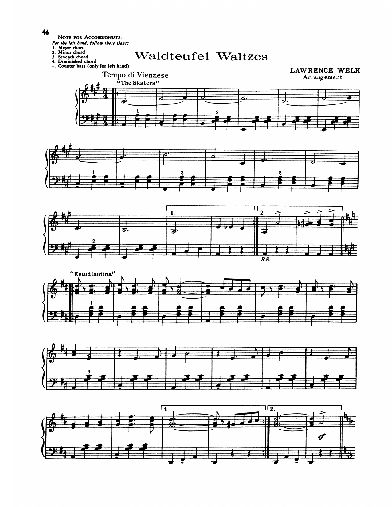 Download Lawrence Welk Waldteufel Waltzes Sheet Music and learn how to play Piano Solo PDF digital score in minutes