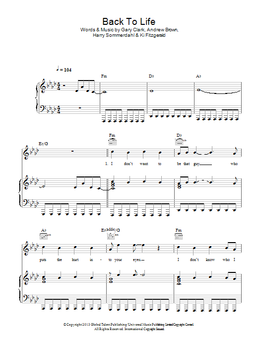 Download Lawson Back To Life Sheet Music and learn how to play Piano, Vocal & Guitar (Right-Hand Melody) PDF digital score in minutes