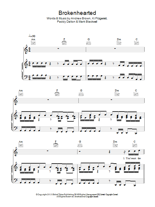 Download Lawson Brokenhearted (feat. B.o.B) Sheet Music and learn how to play Piano, Vocal & Guitar (Right-Hand Melody) PDF digital score in minutes