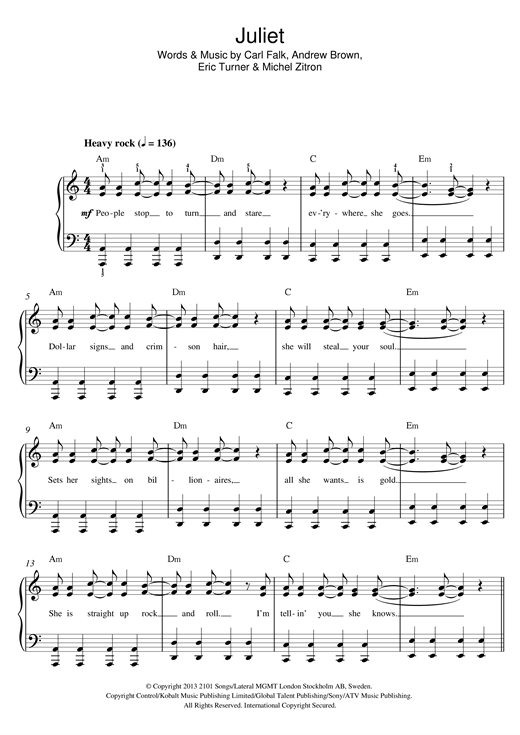 Download Lawson Juliet Sheet Music and learn how to play 5-Finger Piano PDF digital score in minutes