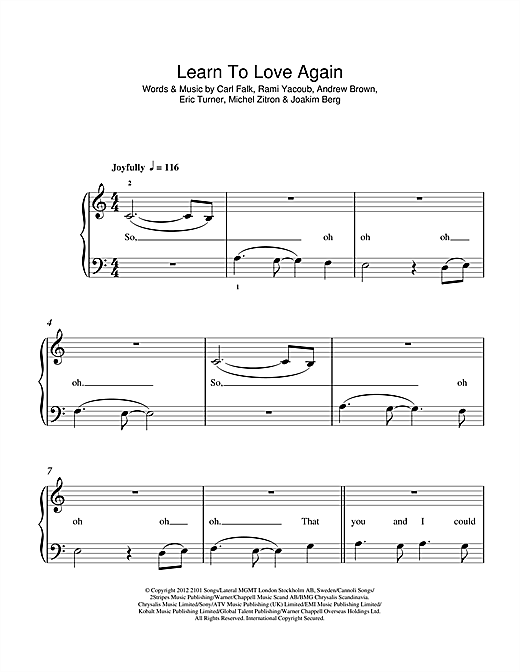 Download Lawson Learn To Love Again Sheet Music and learn how to play 5-Finger Piano PDF digital score in minutes