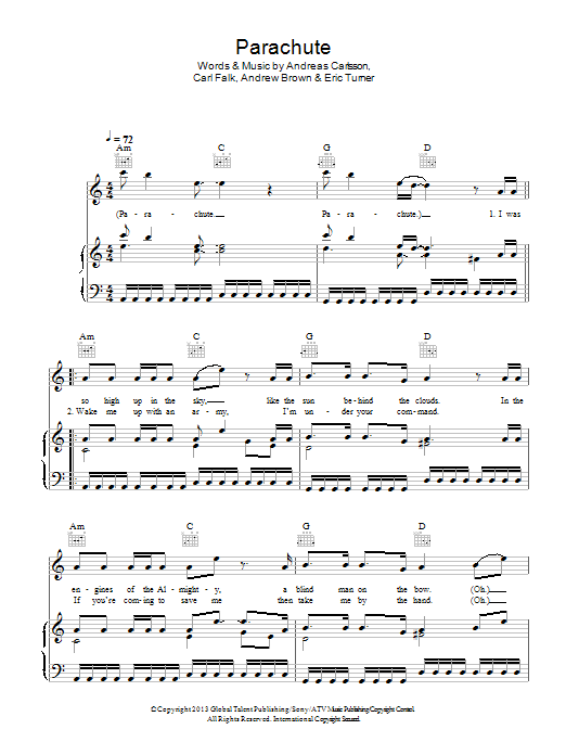 Download Lawson Parachute Sheet Music and learn how to play Piano, Vocal & Guitar (Right-Hand Melody) PDF digital score in minutes