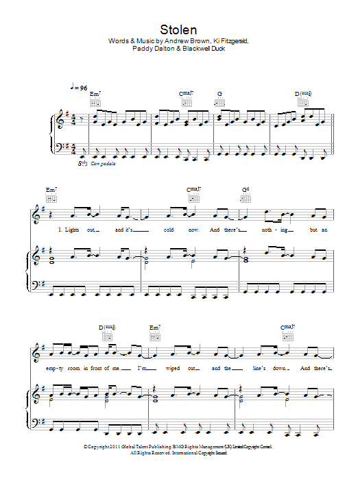 Download Lawson Stolen Sheet Music and learn how to play Piano, Vocal & Guitar (Right-Hand Melody) PDF digital score in minutes