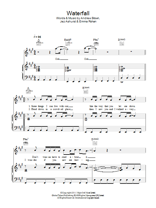 Download Lawson Waterfall Sheet Music and learn how to play Piano, Vocal & Guitar (Right-Hand Melody) PDF digital score in minutes