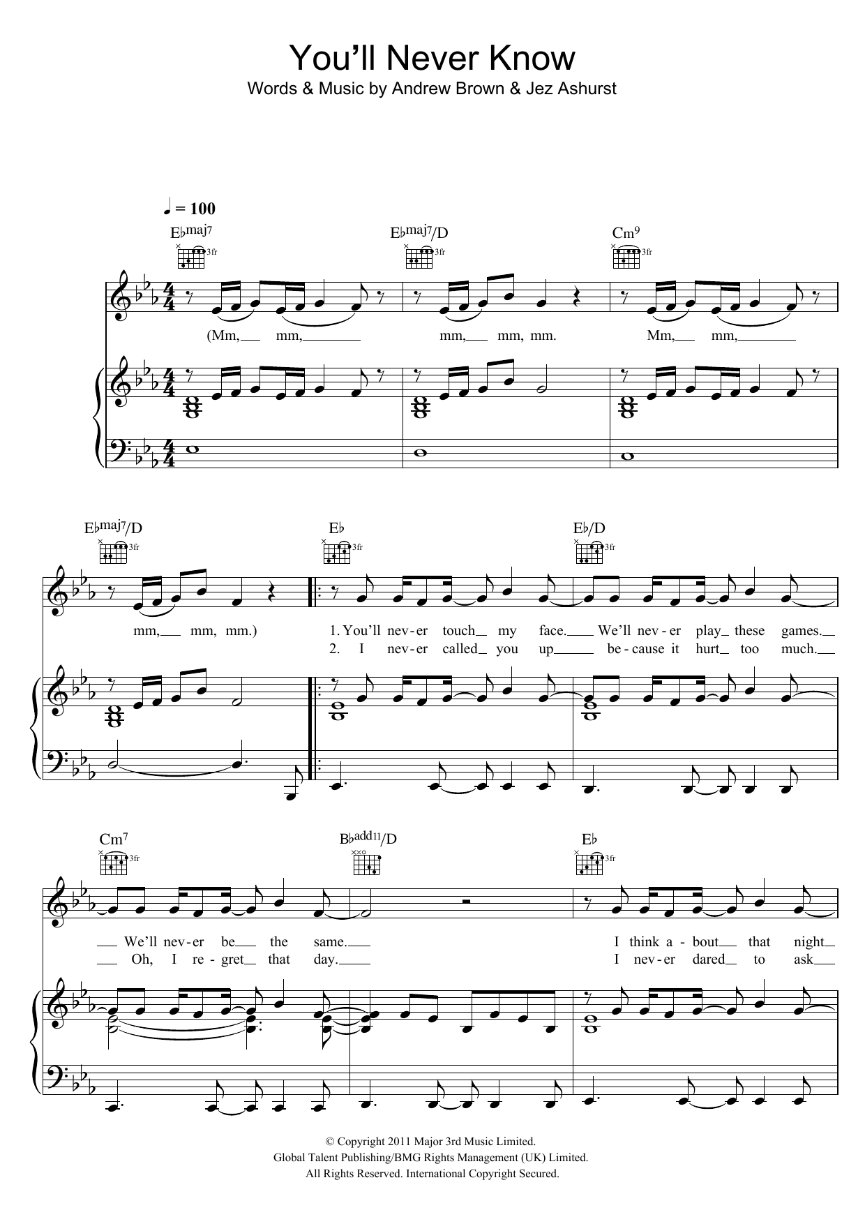 Download Lawson You'll Never Know Sheet Music and learn how to play Piano, Vocal & Guitar (Right-Hand Melody) PDF digital score in minutes