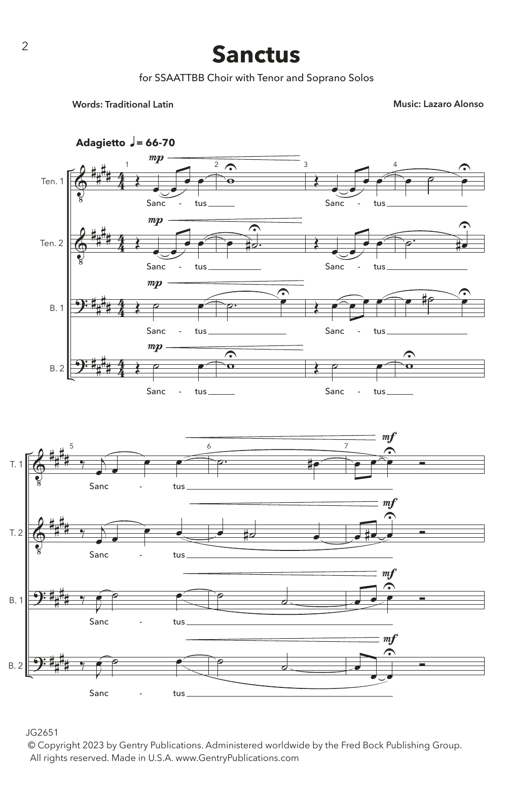 Download Lazaro Alonso Sanctus Sheet Music and learn how to play Choir PDF digital score in minutes