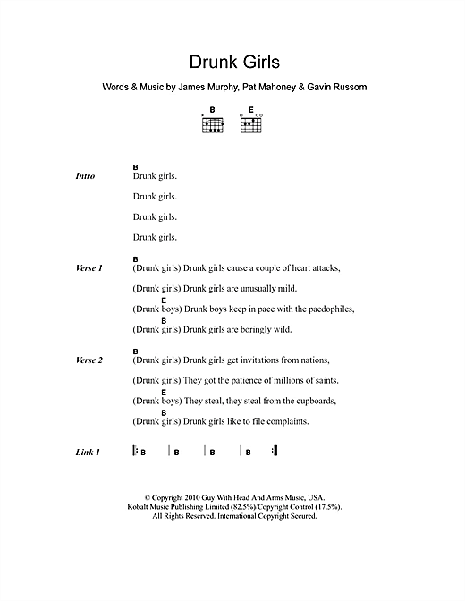 Download LCD Soundsystem Drunk Girls Sheet Music and learn how to play Lyrics & Chords PDF digital score in minutes
