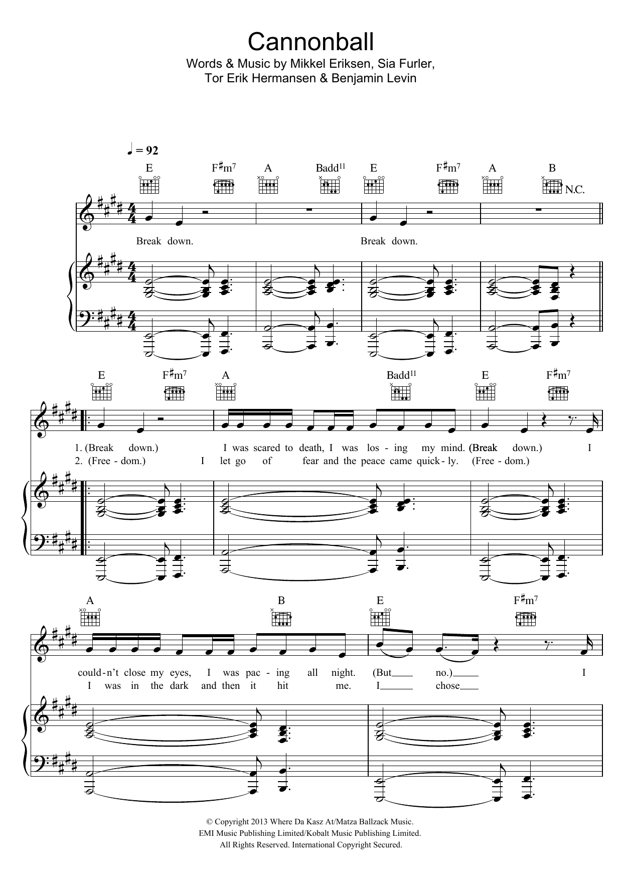 Download Lea Michele Cannonball Sheet Music and learn how to play Piano, Vocal & Guitar PDF digital score in minutes