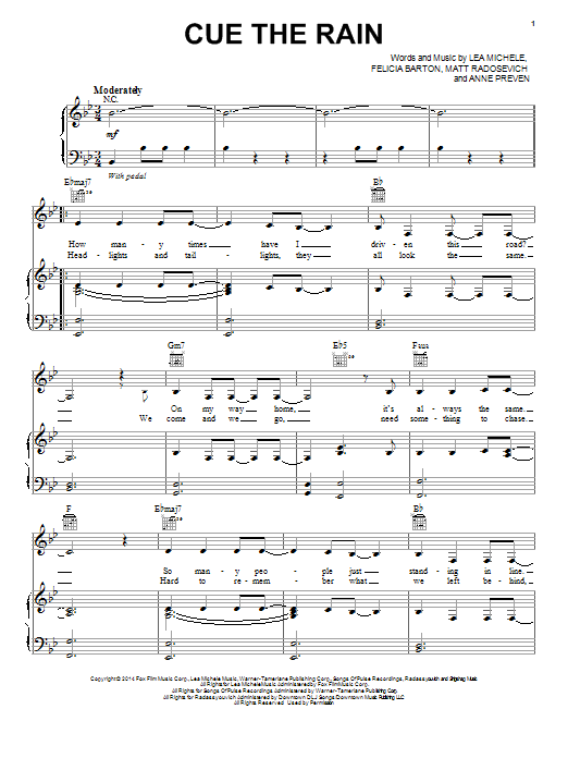 Download Lea Michele Cue The Rain Sheet Music and learn how to play Piano, Vocal & Guitar (Right-Hand Melody) PDF digital score in minutes