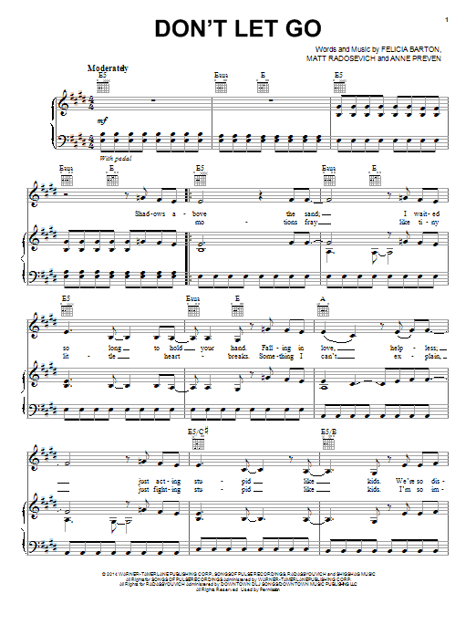 Download Lea Michele Don't Let Go Sheet Music and learn how to play Piano, Vocal & Guitar (Right-Hand Melody) PDF digital score in minutes