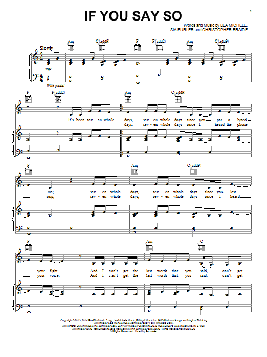 Download Lea Michele If You Say So Sheet Music and learn how to play Piano, Vocal & Guitar (Right-Hand Melody) PDF digital score in minutes