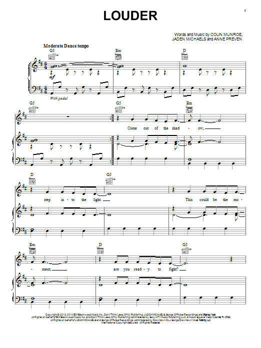 Download Lea Michele Louder Sheet Music and learn how to play Piano, Vocal & Guitar (Right-Hand Melody) PDF digital score in minutes