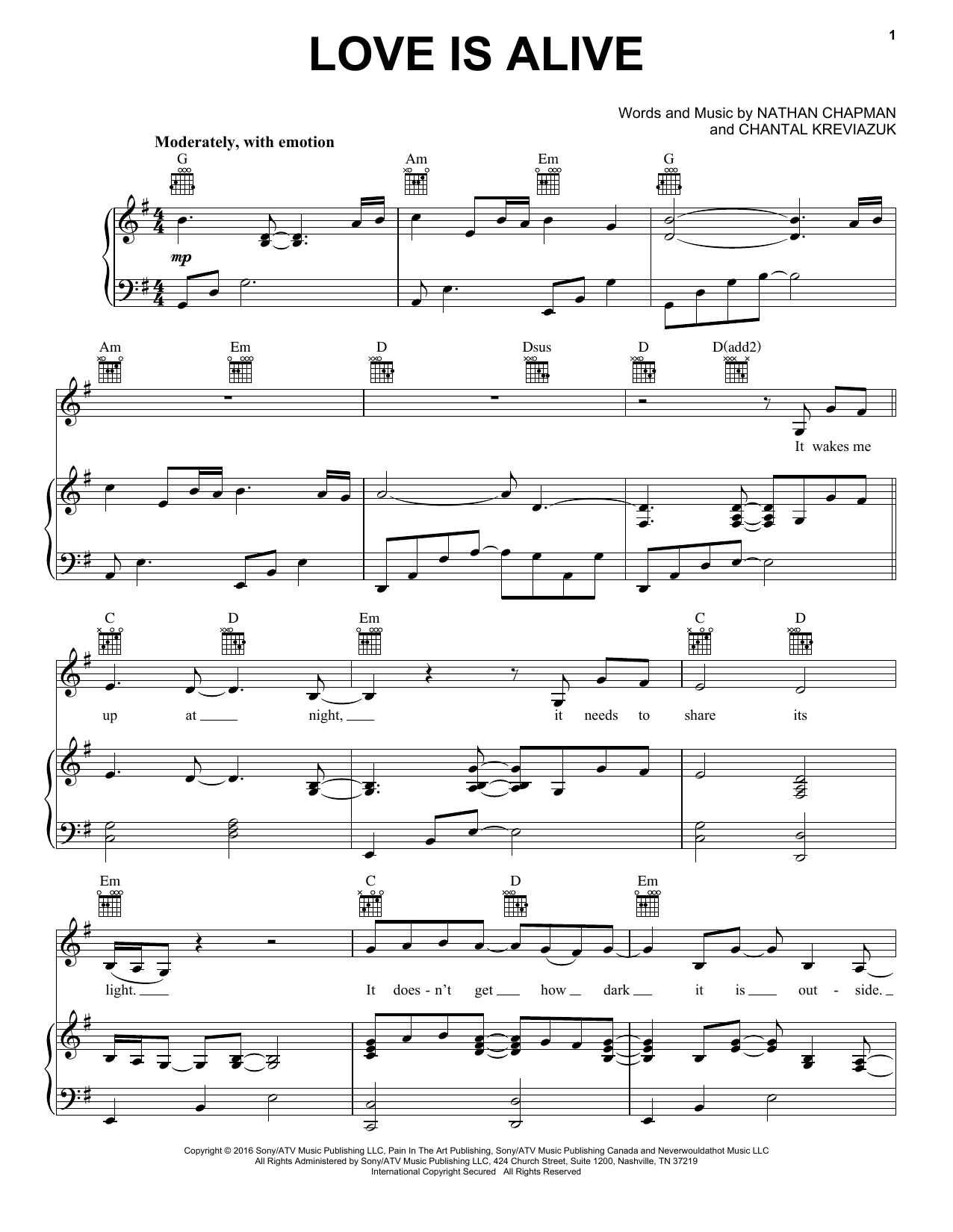 Download Lea Michele Love Is Alive Sheet Music and learn how to play Piano, Vocal & Guitar (Right-Hand Melody) PDF digital score in minutes