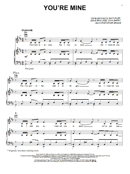 Download Lea Michele You're Mine Sheet Music and learn how to play Piano, Vocal & Guitar (Right-Hand Melody) PDF digital score in minutes