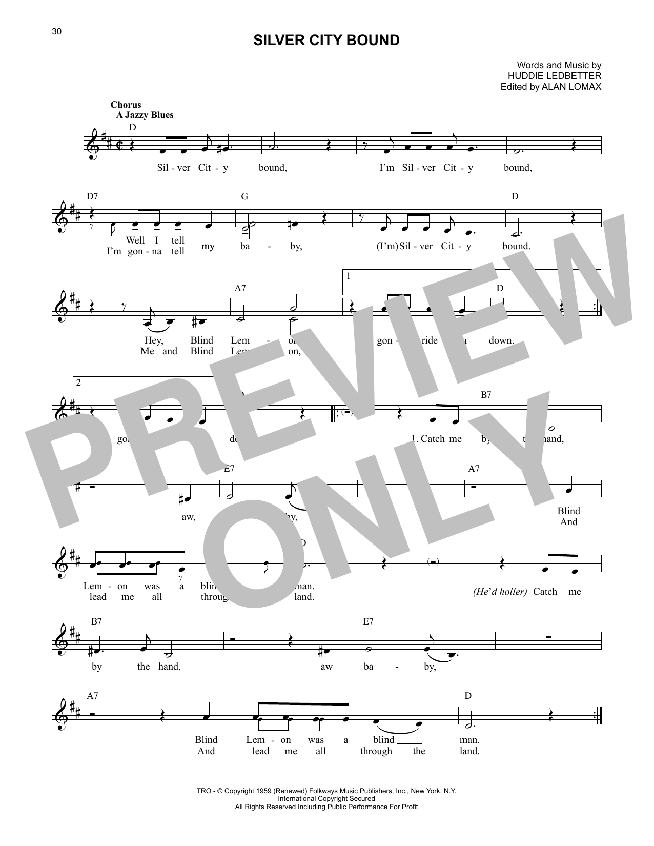 Download Lead Belly Silver City Bound Sheet Music and learn how to play Lead Sheet / Fake Book PDF digital score in minutes