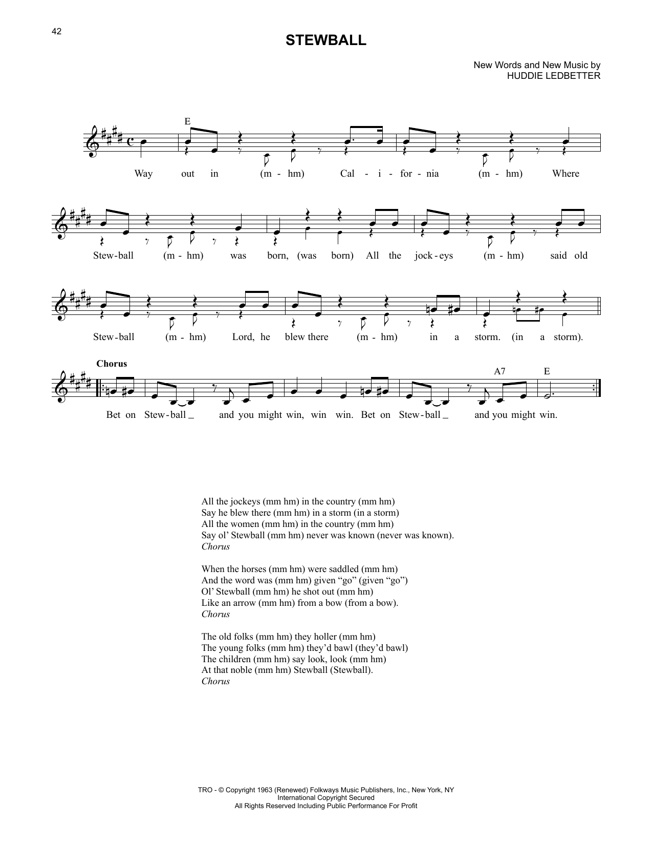 Download Lead Belly Stewball Sheet Music and learn how to play Lead Sheet / Fake Book PDF digital score in minutes