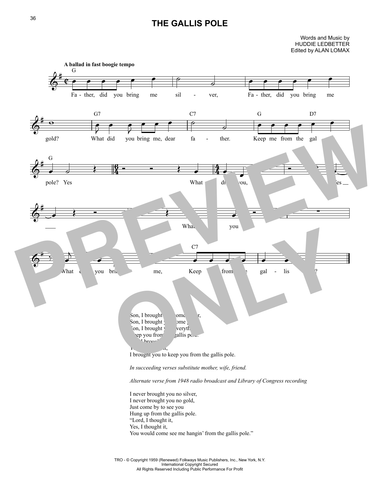 Download Lead Belly The Gallis Pole Sheet Music and learn how to play Lead Sheet / Fake Book PDF digital score in minutes