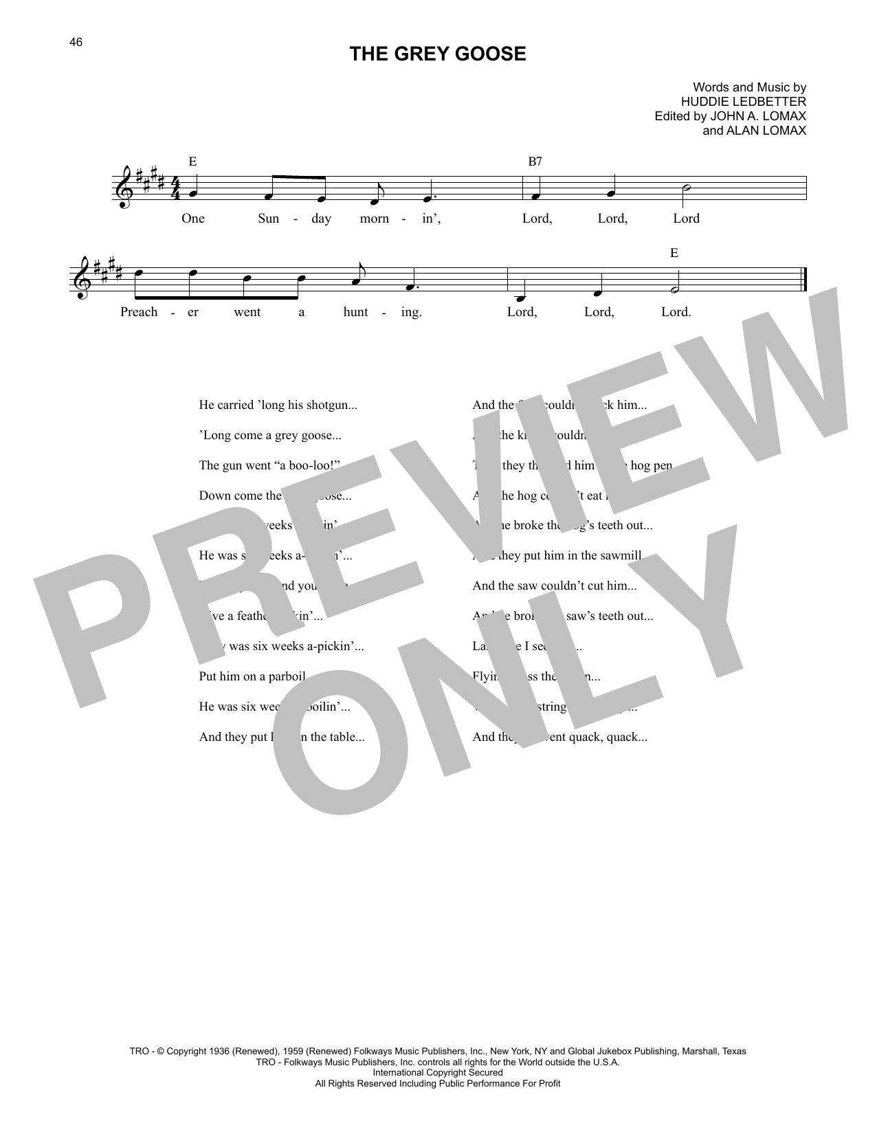 Download Lead Belly The Grey Goose Sheet Music and learn how to play Lead Sheet / Fake Book PDF digital score in minutes