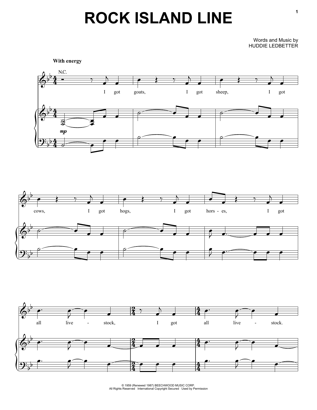 Download Leadbelly Rock Island Line Sheet Music and learn how to play Piano, Vocal & Guitar (Right-Hand Melody) PDF digital score in minutes
