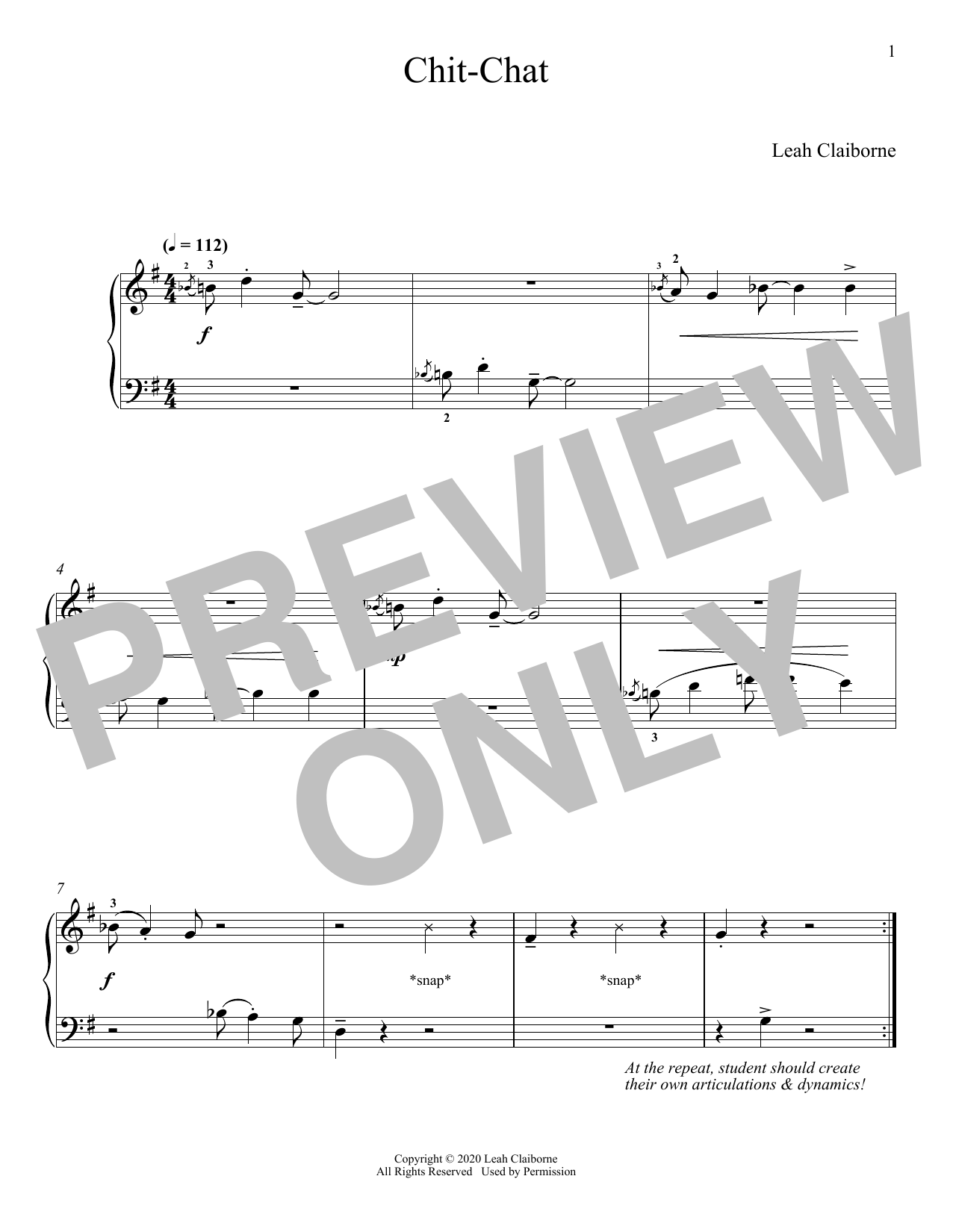 Download Leah Claiborne Chit-Chat Sheet Music and learn how to play Piano Solo PDF digital score in minutes