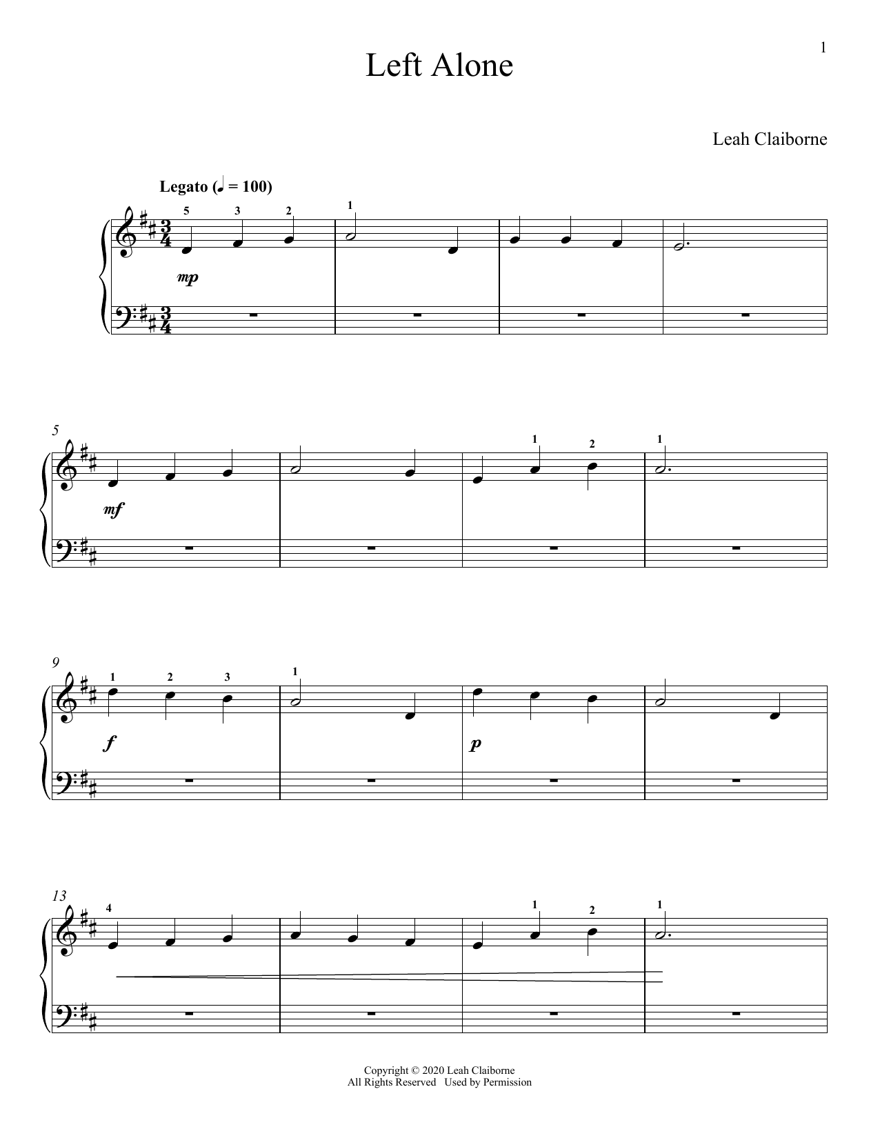 Download Leah Claiborne Left Alone Sheet Music and learn how to play Piano Solo PDF digital score in minutes