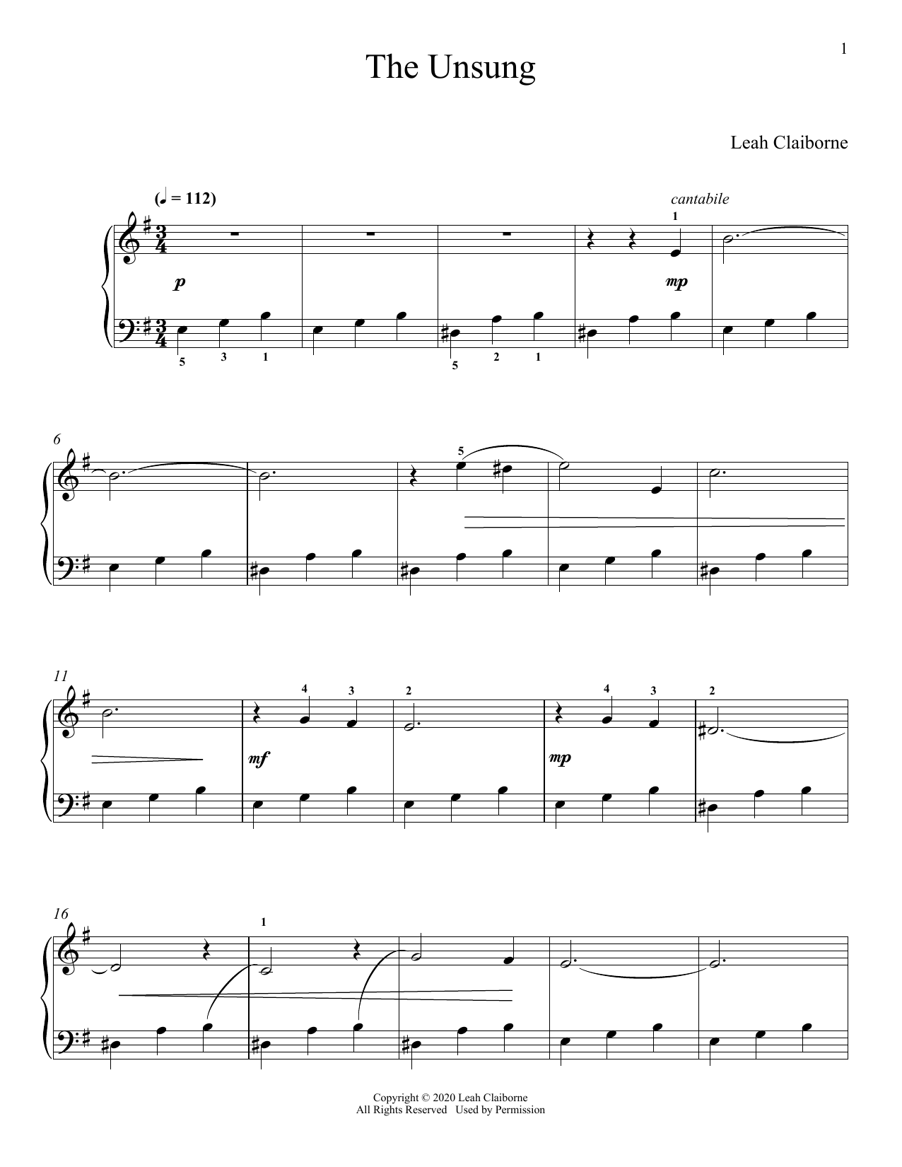 Download Leah Claiborne The Unsung Sheet Music and learn how to play Piano Solo PDF digital score in minutes