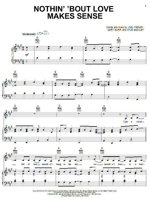 Download LeAnn Rimes Nothin 'Bout Love Makes Sense Sheet Music and learn how to play Piano, Vocal & Guitar (Right-Hand Melody) PDF digital score in minutes