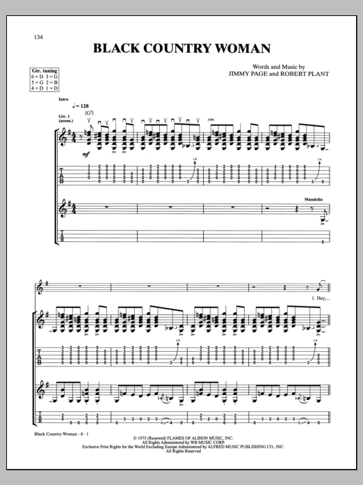 Download Led Zeppelin Black Country Woman Sheet Music and learn how to play Guitar Tab PDF digital score in minutes