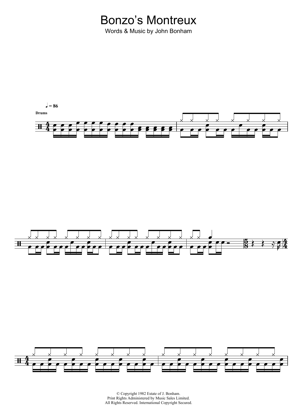 Download Led Zeppelin Bonzo's Montreux Sheet Music and learn how to play Drums PDF digital score in minutes