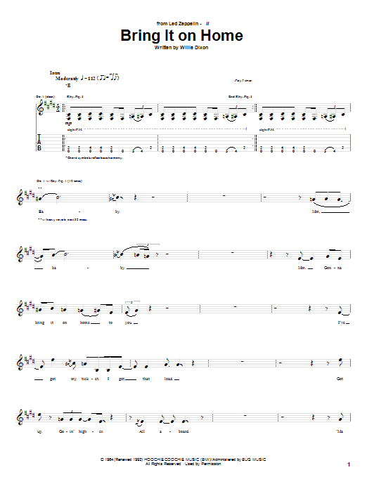 Download Led Zeppelin Bring It On Home Sheet Music and learn how to play Guitar Tab PDF digital score in minutes