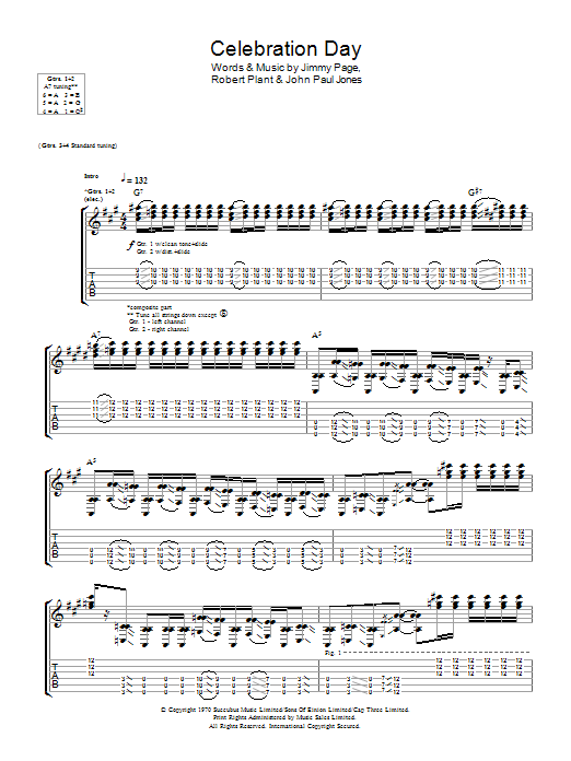 Download Led Zeppelin Celebration Day Sheet Music and learn how to play Guitar Tab PDF digital score in minutes