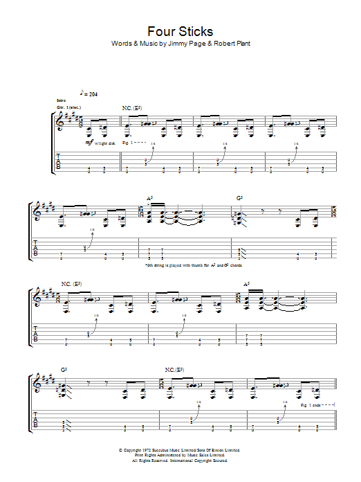 Download Led Zeppelin Four Sticks Sheet Music and learn how to play Guitar Tab PDF digital score in minutes
