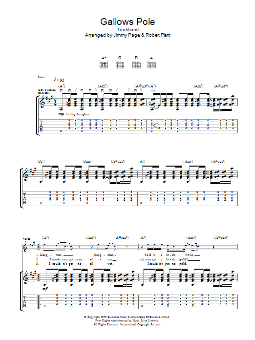 Download Led Zeppelin Gallows Pole Sheet Music and learn how to play Guitar Tab PDF digital score in minutes