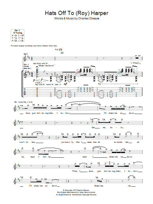 Download Led Zeppelin Hats Off To (Roy) Harper Sheet Music and learn how to play Guitar Tab PDF digital score in minutes