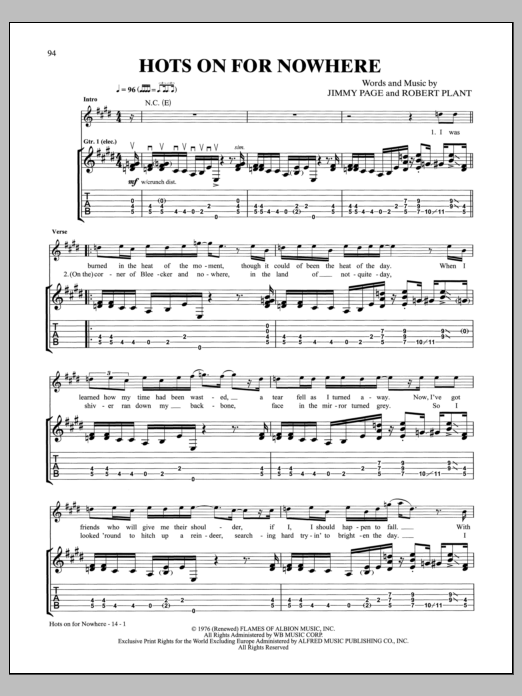 Download Led Zeppelin Hots On For Nowhere Sheet Music and learn how to play Guitar Tab PDF digital score in minutes