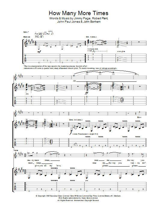 Download Led Zeppelin How Many More Times Sheet Music and learn how to play Guitar Tab PDF digital score in minutes