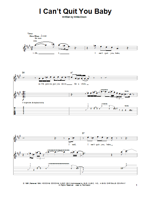 Download Led Zeppelin I Can't Quit You Baby Sheet Music and learn how to play Guitar Tab PDF digital score in minutes