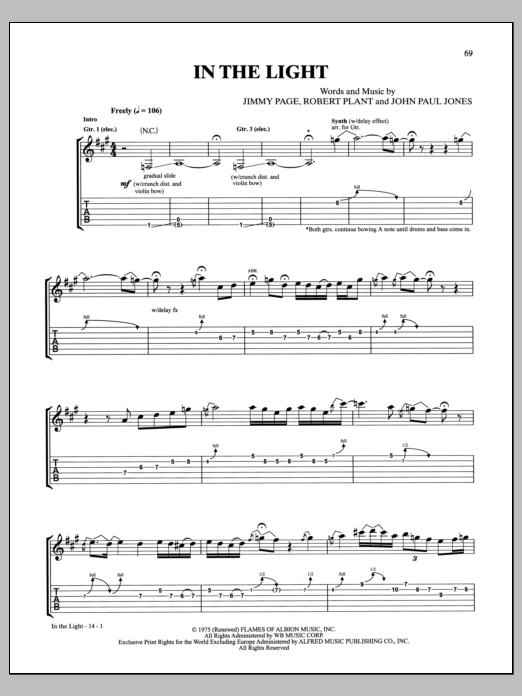 Download Led Zeppelin In The Light Sheet Music and learn how to play Guitar Tab PDF digital score in minutes