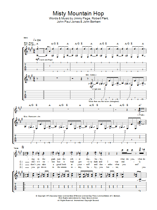 Download Led Zeppelin Misty Mountain Hop Sheet Music and learn how to play Guitar Tab PDF digital score in minutes