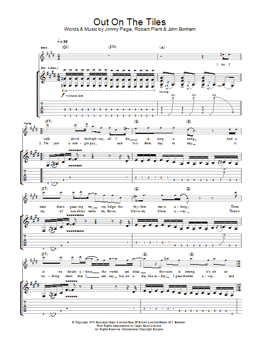 Download Led Zeppelin Out On The Tiles Sheet Music and learn how to play Guitar Tab PDF digital score in minutes