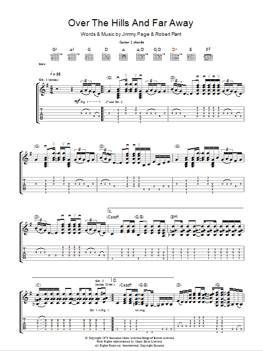 Download Led Zeppelin Over The Hills And Far Away Sheet Music and learn how to play Guitar Lead Sheet PDF digital score in minutes