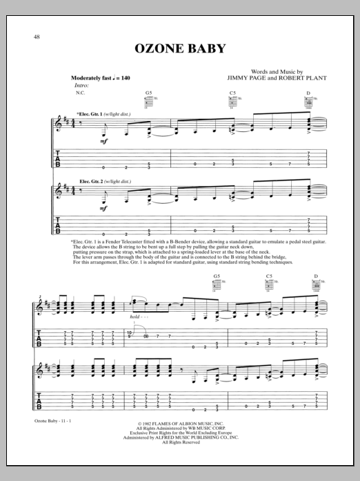 Download Led Zeppelin Ozone Baby Sheet Music and learn how to play Guitar Tab PDF digital score in minutes