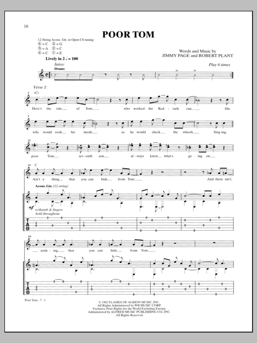 Download Led Zeppelin Poor Tom Sheet Music and learn how to play Guitar Tab PDF digital score in minutes