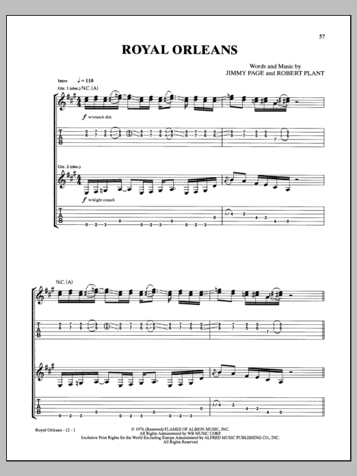 Download Led Zeppelin Royal Orleans Sheet Music and learn how to play Guitar Tab PDF digital score in minutes