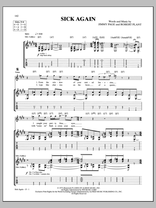 Download Led Zeppelin Sick Again Sheet Music and learn how to play Guitar Tab PDF digital score in minutes