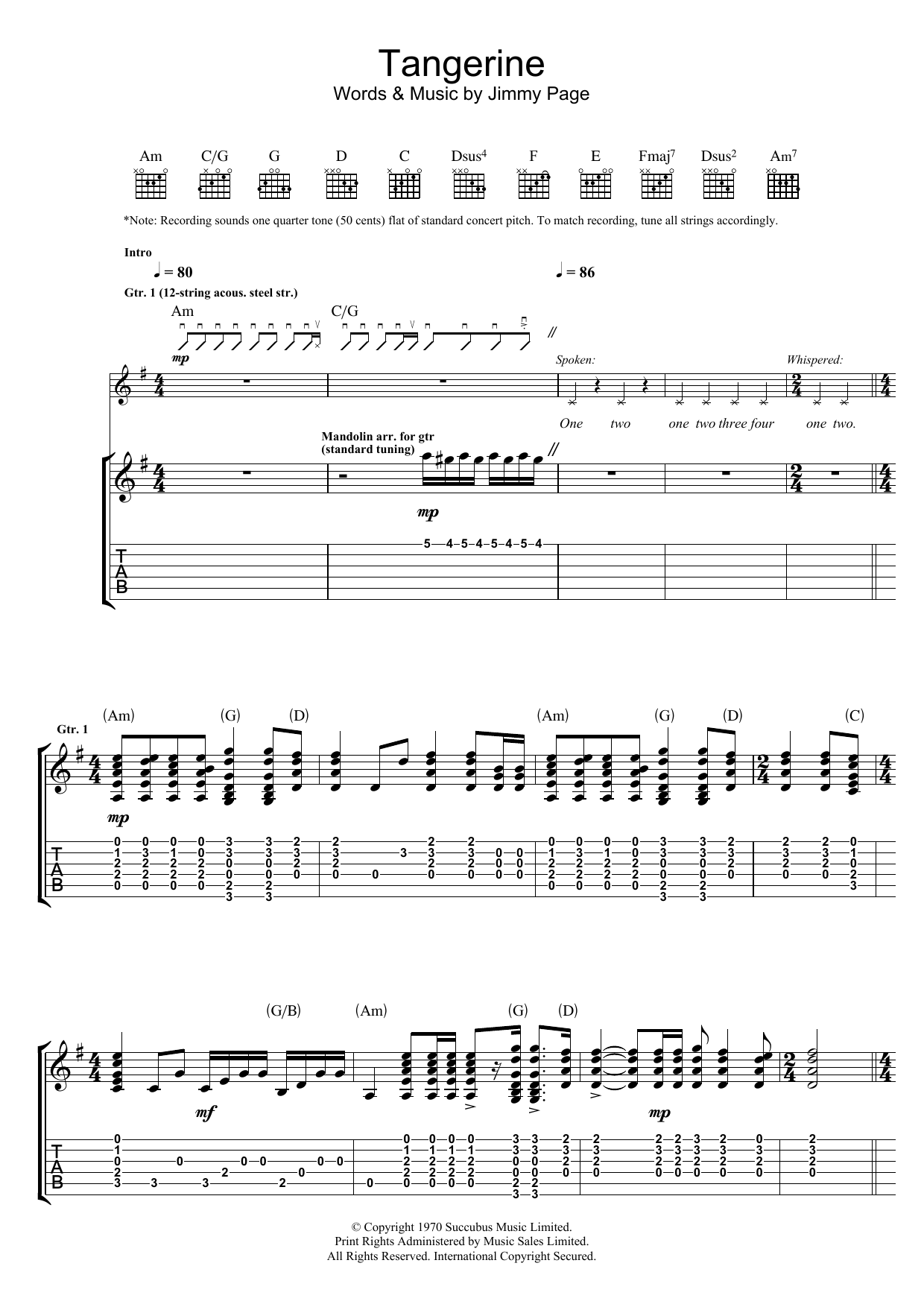 Download Led Zeppelin Tangerine Sheet Music and learn how to play Guitar Tab PDF digital score in minutes